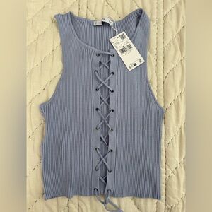 Mango Lace-Up Ribbed Tank Top